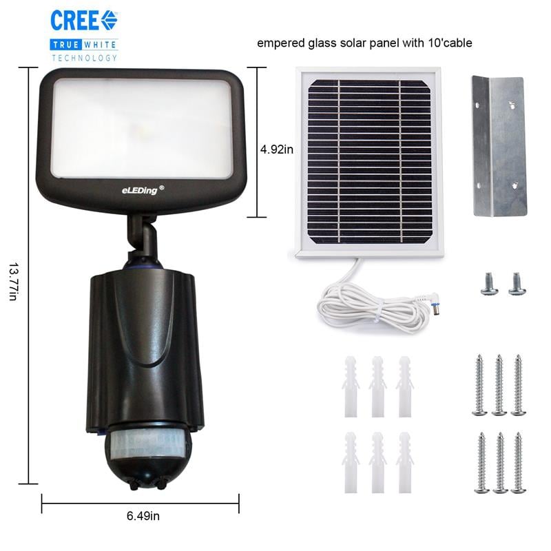 eLEDing 5th Gen 180 Degree CREE LED AI Smart Solar Outdoor Flood Light in Black