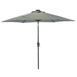 9' round 6-rib steel solar lighted umbrella