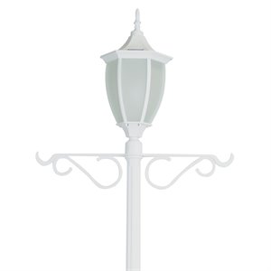 sun-ray crestmont flaming led solar lamp post and planter with hanger in white