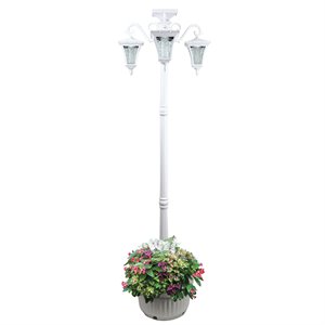 sun-ray vittoria three head solar lamp post and planter in white