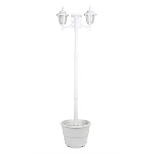 sun-ray hannah two head solar lamp post and planter in white