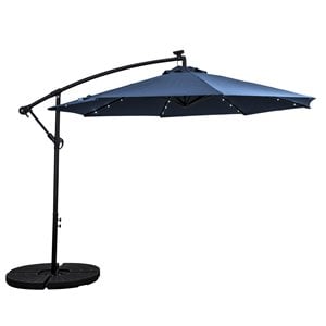 10' offset aluminum solar lighted umbrella with cross base - olefin - sunbrella fabric