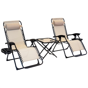 3pc zero gravity set - 2 chairs with cupholders & 1 table