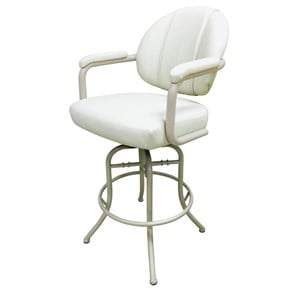 Swivel Bar Stool 30&quot Seat - M-70 with Arms - White Vinyl - Beige Metal