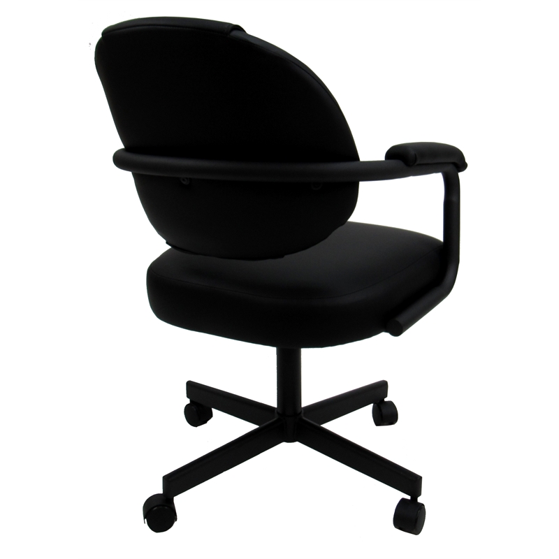 Swivel Tilt Dining Caster Chair with Arms in Black Fabric on Black