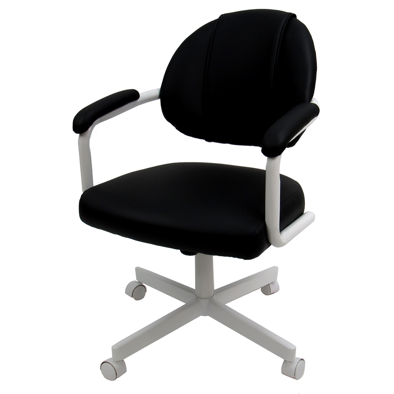 Swivel Tilt Dining Caster Chair with Arms in Black Fabric and White