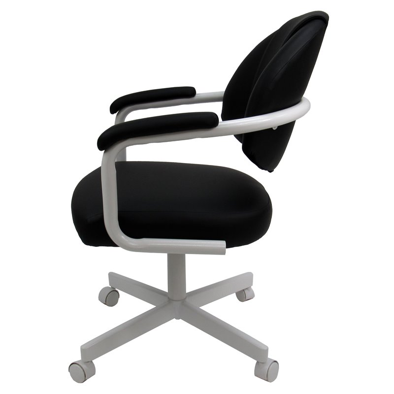 Swivel Tilt Dining Caster Chair with Arms in Black Fabric and White