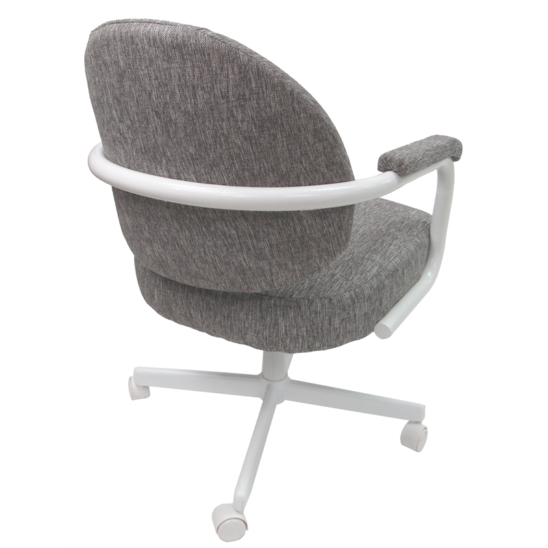 Swivel Tilt Dining Caster Chair with Arms in Mojave Gray Fabric on White