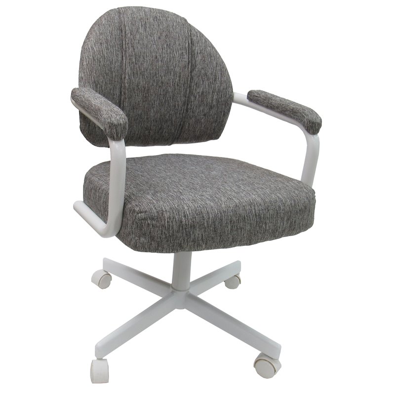 Swivel Tilt Dining Caster Chair with Arms in Mojave Gray Fabric on White