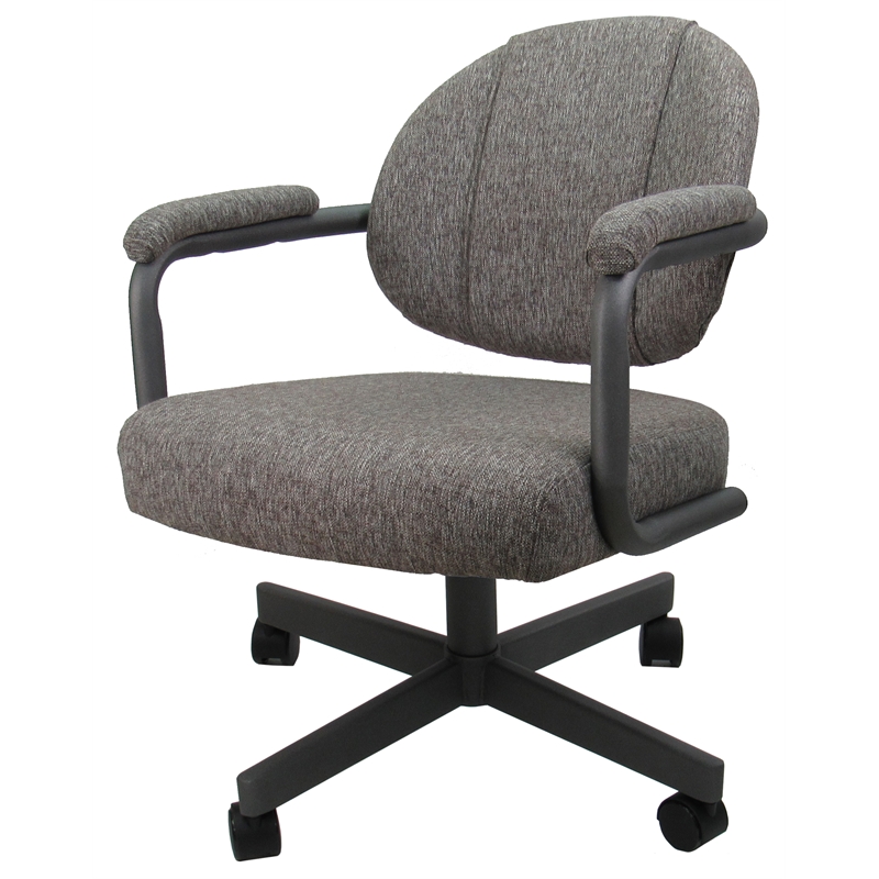 Swivel Tilt Dining Caster Chair with Arms in Mojave Gray Fabric on Gray