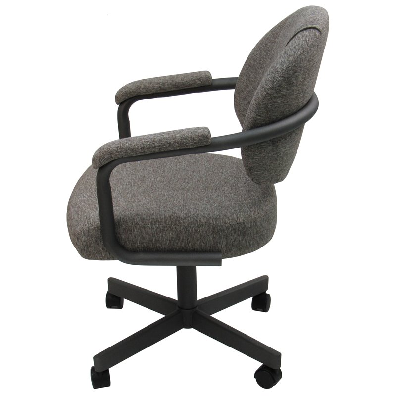 Swivel Tilt Dining Caster Chair with Arms in Mojave Gray Fabric on Gray