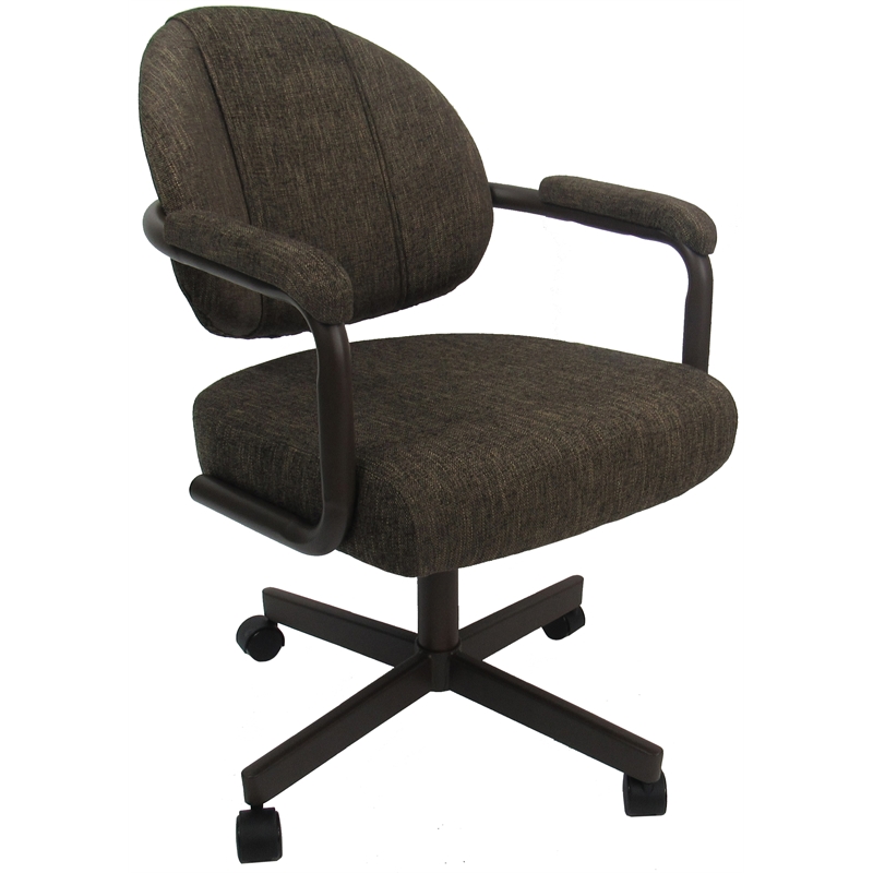 Swivel Tilt Dining Caster Chair with Arms in Sanora Brown Fabric on Brown