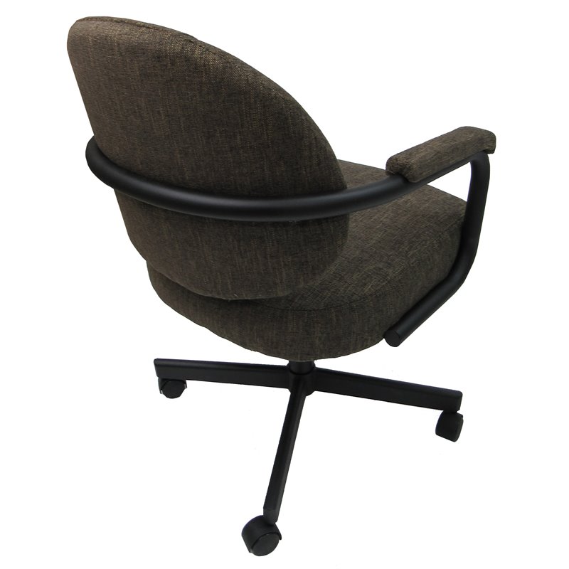 Swivel Tilt Dining Caster Chair with Arms in Sanora Brown Fabric on Brown