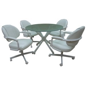 Tobias Designs 58&quot Round Cracked Glass Top Dining Set in Ocean Beige