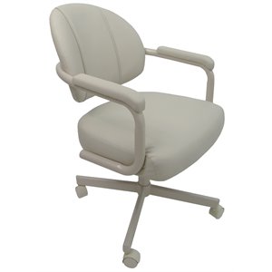 Swivel Dining Caster Chair with Arm - Ocean Beige Faux Leather - Beige