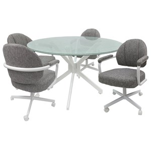 58&quot Round Cracked Glass Top Dining Set in Mojave Gray and White