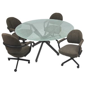 Tobias Designs 58&quot Round Cracked Glass Top Dining Set in Sanora Brown