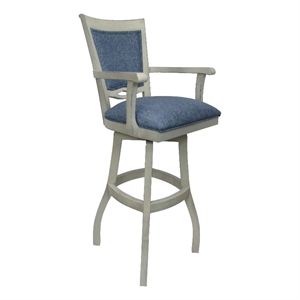 Tobias Designs 34&quot Swivel Wood Extra Tall Bar Stool with Arms in Gray