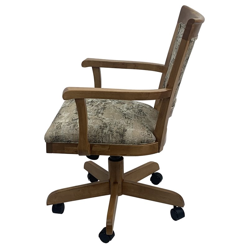 Swivel Wood Dining Caster Chair - Style 400 - Poet Desert Brown Fabric on CT