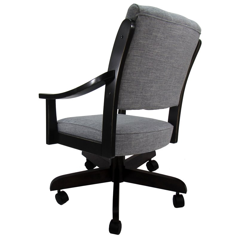 Swivel Wood Dining Caster Chair Casa in Blended Gray Fabric - Black Frame