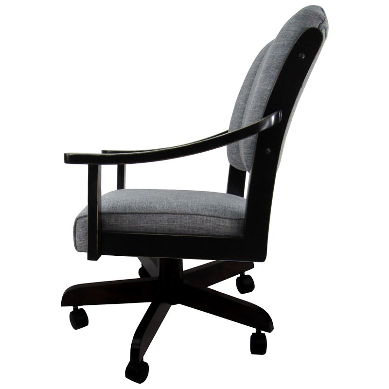 Swivel Wood Dining Caster Chair Casa in Blended Gray Fabric - Black Frame