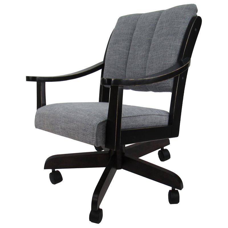Swivel Wood Dining Caster Chair Casa in Blended Gray Fabric - Black Frame
