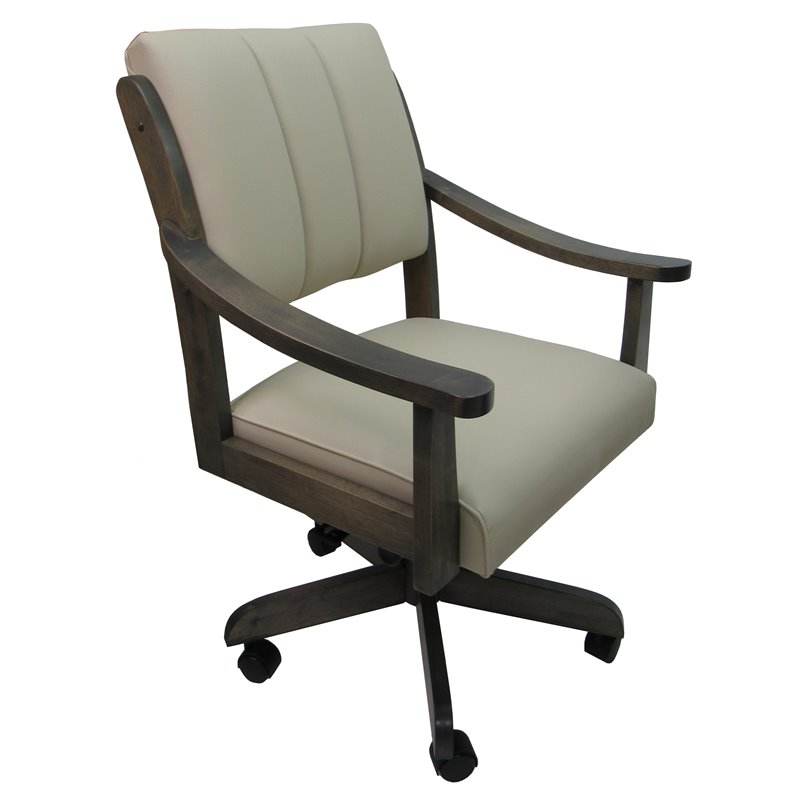 Swivel Wood Dining Caster Chair Casa in Ocean Beige Vinyl - Gray Frame