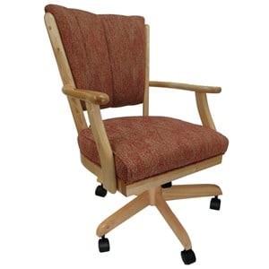 Swivel Wood Dining Caster Chair Classic on Wheels - Siene Red Fabric - Natural