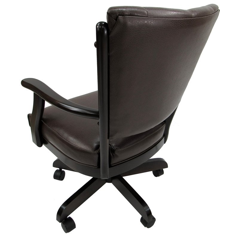 Swivel Wood Dining Caster Chair Classic on Wheels - Brown Vinyl - Natural