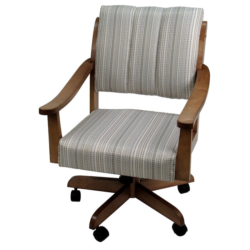 Swivel Wood Dining Caster Chair Casa in Natural Fun Cream Fabric - Brown