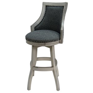 Tobias Designs Bali 34&quot Swivel Wood Extra Tall Bar Stool in Kokomo Indigo Blue