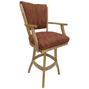 Classic Swivel Wood Bar Stool 30&quot Seat - Siene Red Fabric - Natural