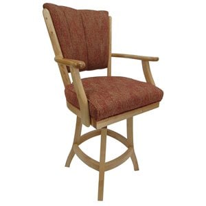 Classic Swivel Wood Counter Stool 26&quot Seat - Siene Red Fabric - Natural
