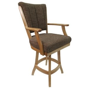 Classic Swivel Wood Counter Stool 26&quot Seat - Checkered Brown Fabric - Natural