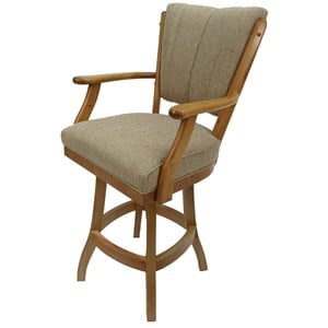 Classic Swivel Wood Counter Stool 26&quot Seat - Anilos Lilly Beige Fabric - Natural