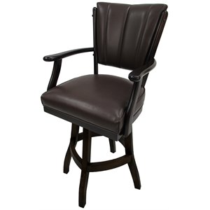 Classic Swivel Wood Counter Stool 26&quot Seat - Brown Vinyl - Cherry Frame