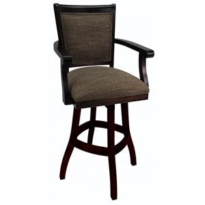 Tobias Designs Mango 34&quot Swivel Wood Extra Tall Bar Stool in Checkered/Walnut