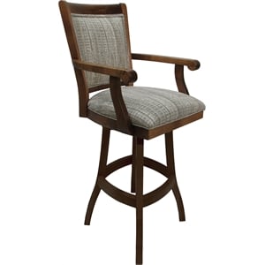 Swivel Wood Bar Stool - Mango 30&quot Seat - Tan Fabric - Brown