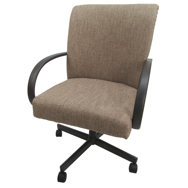 M-60 Swivel Dining Chair on Wheels Basin Beige Fabric on Brown Frame