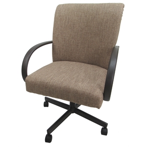 M-60 Swivel Dining Chair on Wheels Basin Beige Fabric on Brown Frame