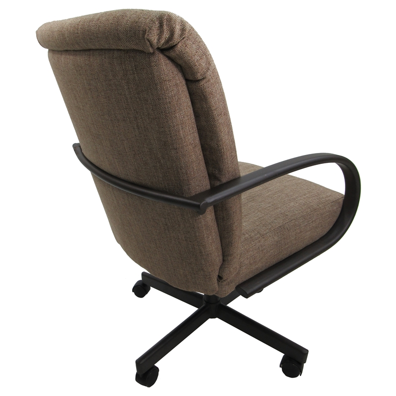 M-60 Swivel Dining Chair on Wheels Basin Beige Fabric on Brown Frame