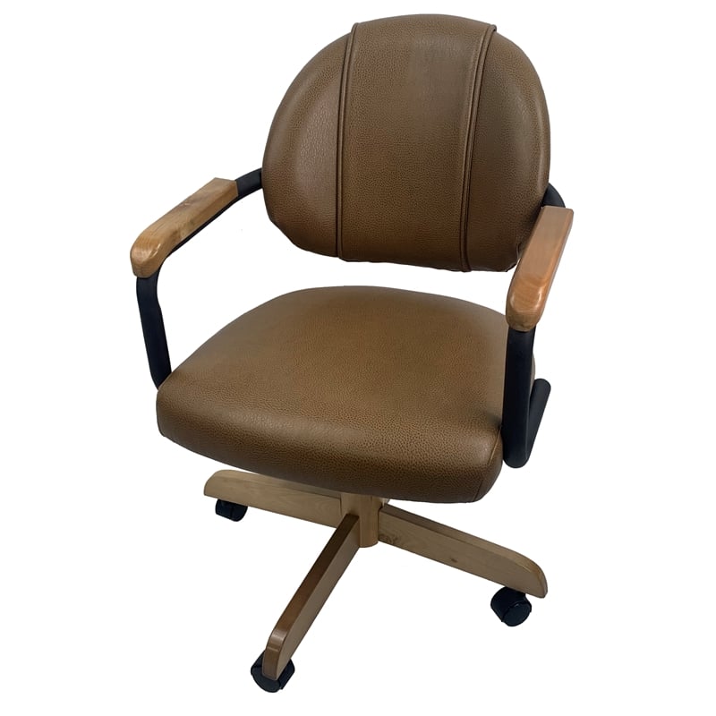 Swivel Metal Dining Caster Chair with Upholstered Back Brown on Black