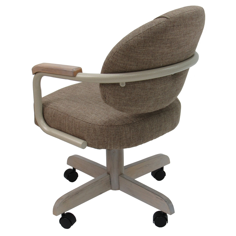 M-79 Swivel Dining Caster Chair on Wheels - Basin Beige Fabric on Beige Frame