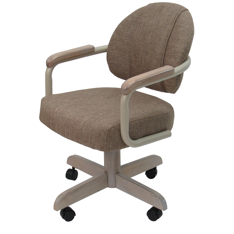 M-79 Swivel Dining Caster Chair on Wheels - Basin Beige Fabric on Beige Frame