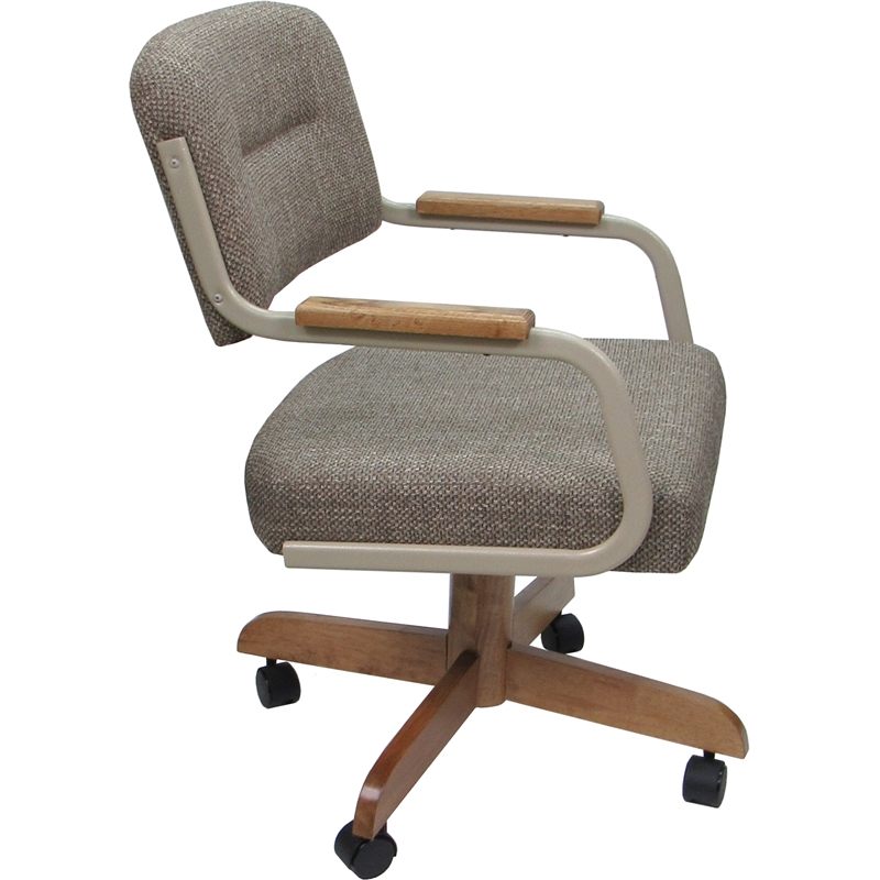 Swivel Tilt Kitchen Caster Chair with Wheels M-115 - Checkered Brown - Beige