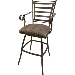 Outdoor Patio Extra Tall Swivel Bar Stool 35&quot - Jenna - Multi Red Fabric - Beige