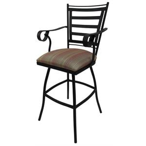 Outdoor Extra Tall Swivel Bar Stool 35&quot Jenna - Multi Sun Red Fabric - Black
