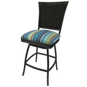 Swivel Counter Stool 26&quot Seat - Erin - Aqua Sun Stripe Fabric - Brown Metal