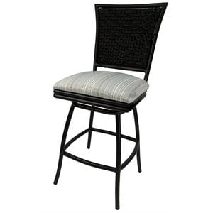 Outdoor Swivel Counter Stool 26&quot -Erin- Natural Fun Cream Fabric - Black Metal