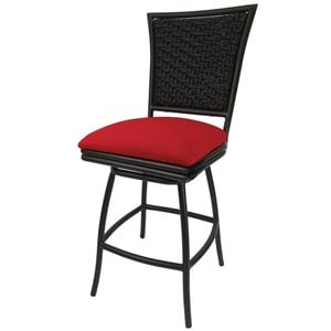 Outdoor Swivel Counter Stool 26&quot Seat - Erin - Red Fabric - Brown Metal